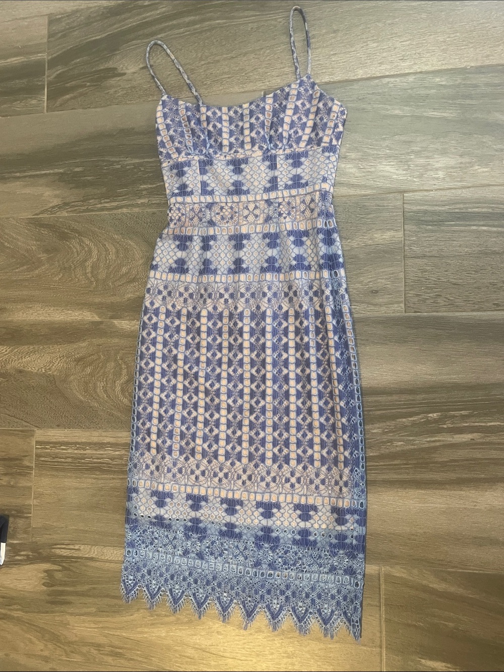 BCBGMaxAzria Periwinkle and Light Blue Lace Midi Dress